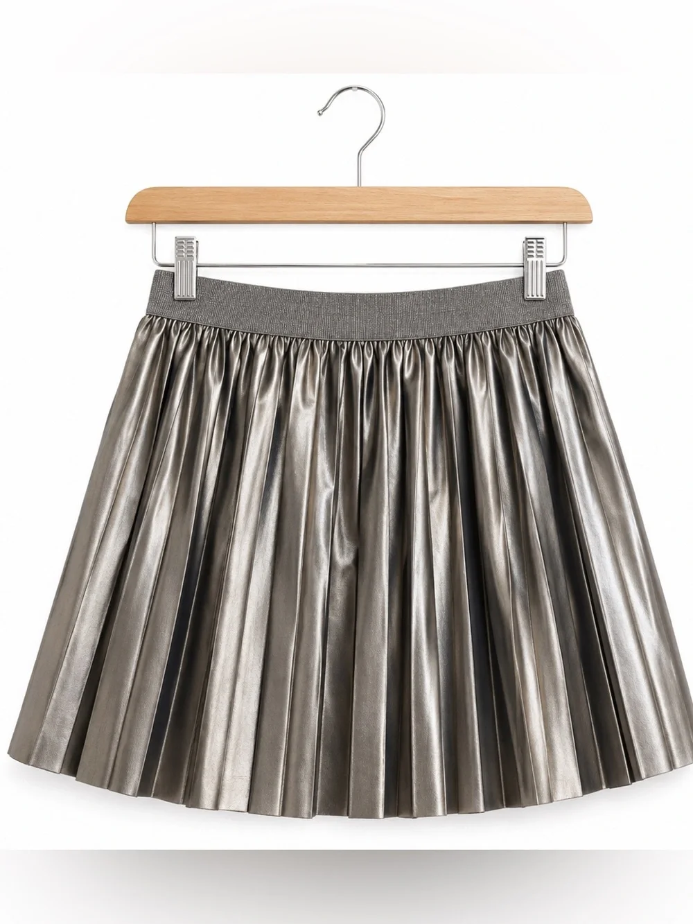 Crewcuts Black Faux Leather Pleated Skirt Girls Size 12 Metallic Pleated